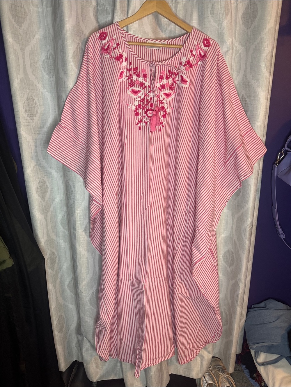 National Swim Cover Up Pink White Stripes Size O/S W